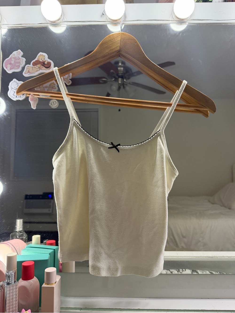 Cream/White bow lace garage tank top